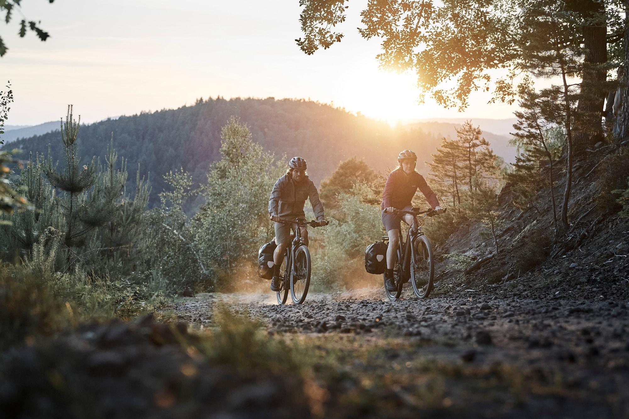 Genießen Sie die Natur mit unseren E-Bikes und erleben Sie unvergessliche Momente auf ruhigen Waldwegen im Sonnenun