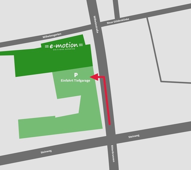 Das Bild zeigt eine schematische Darstellung der Anfahrt zu einem Parkplatz der emotion e-Bike Welt Braunschweig