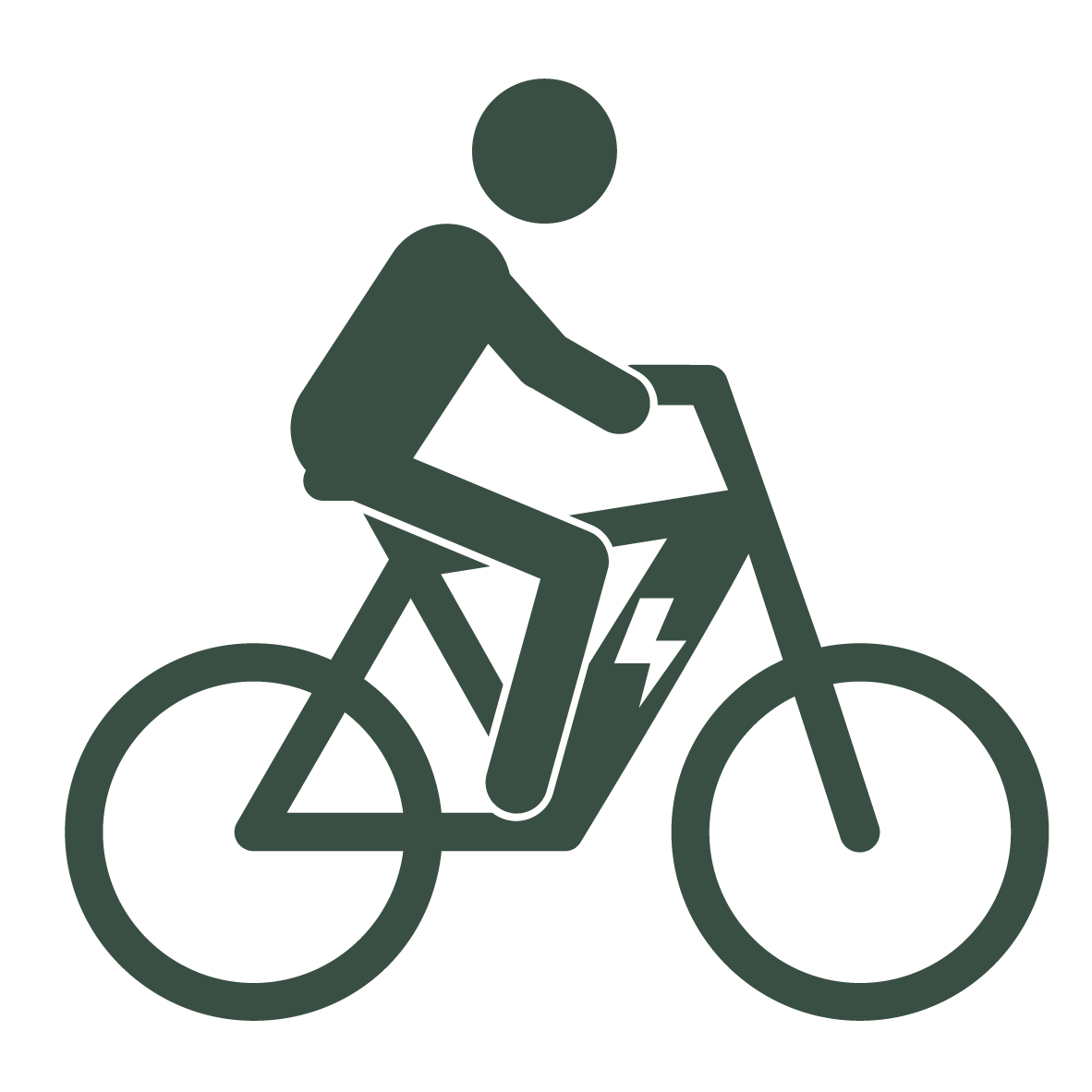 Grünes Icon eines e-Bike Fahrers, das die Möglichkeit einer kostenlosen Probefahrt darstellt