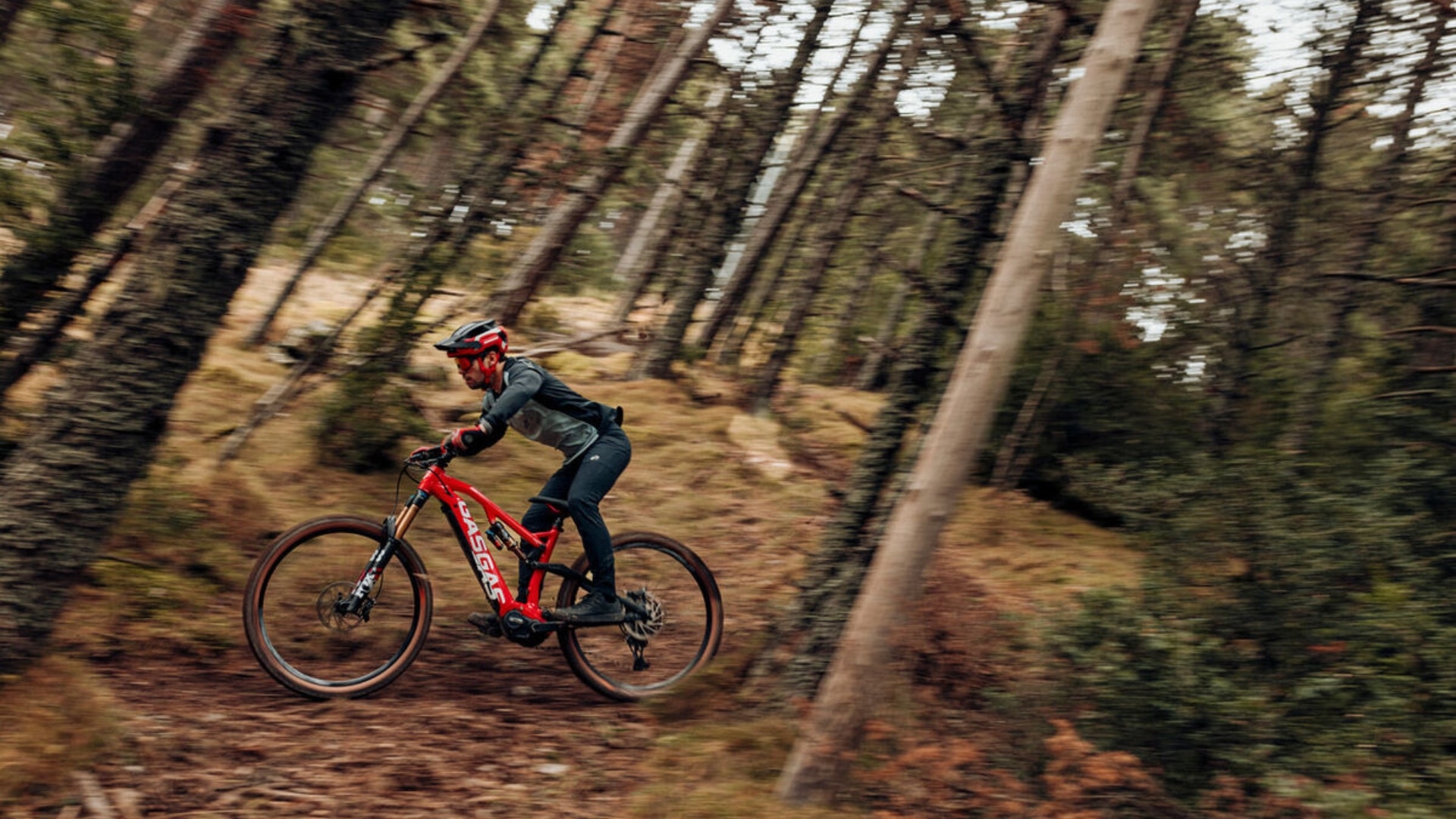 Entdecken Sie das Abenteuer mit dem GASGAS Mountainbike im Wald für aufregende und dynamische Fahrten.