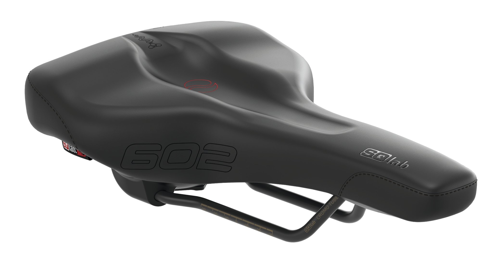 Der schwarze Fahrradsattel von SQlab trägt die Modellnummer 602 und ist ergonomisch geformt mit Konturen für optima