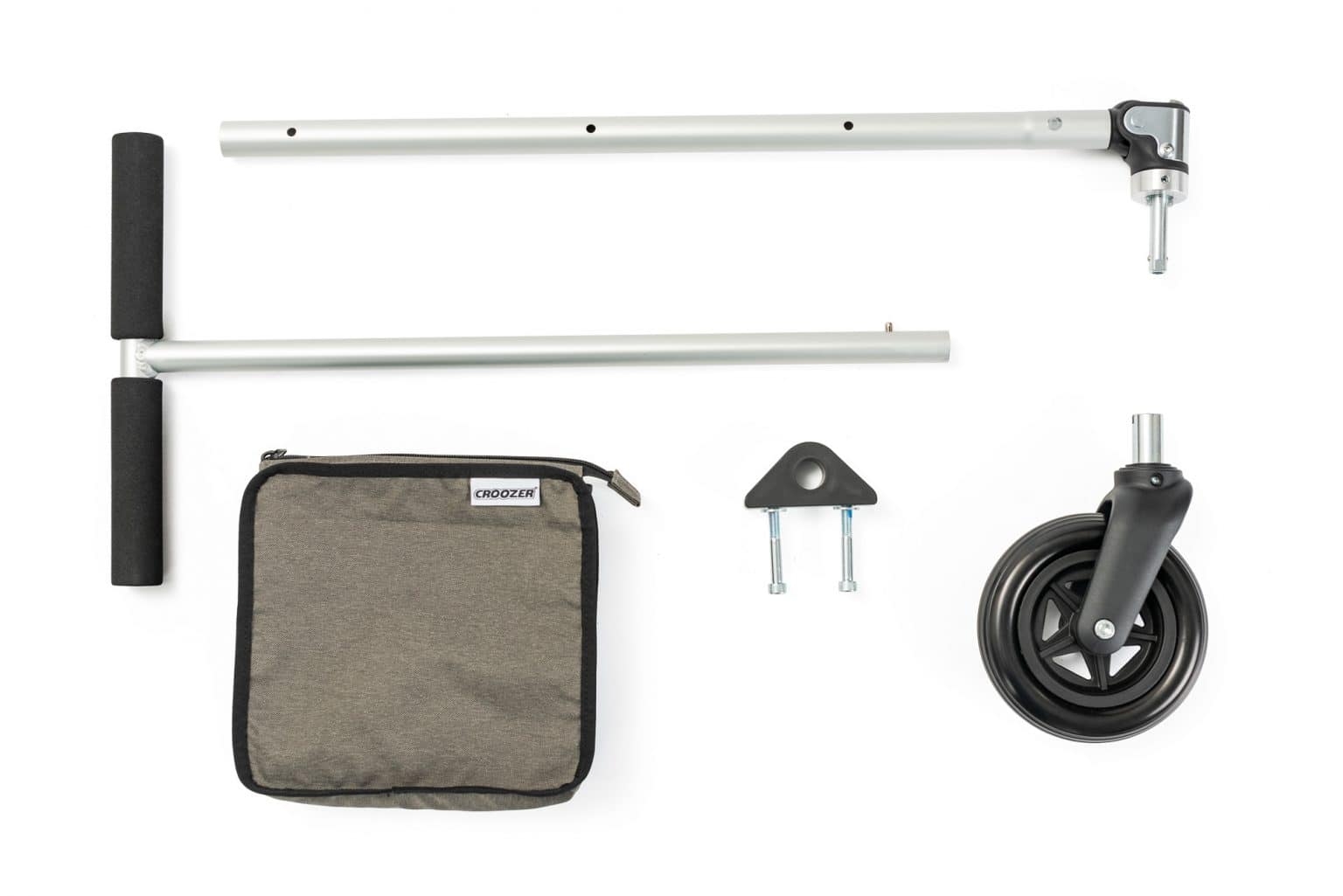 Hochwertiges Croozer Cargo Bollerwagen-Set 2020, inklusive Haltestangen, Transporttasche und Ersatzrad.