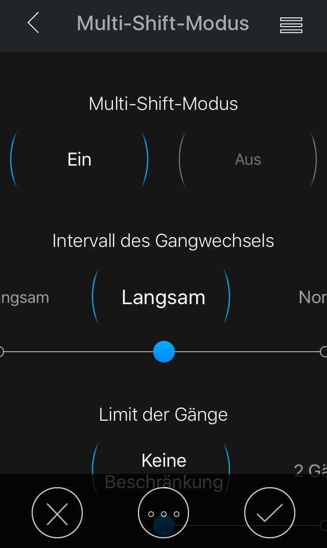 In der Shimano e-Tube-App kann der Multi-Shift-Modus im E8000 MTB-Motors angepasst werden, der Intervall des Gangwechsels und das Limit der Gänge kann vom Fahrer definiert werden.