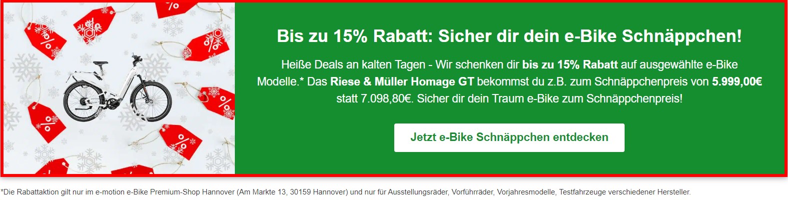 Bis zu 15 % Rabatt auf e-Bikes bei e-motion Hannover